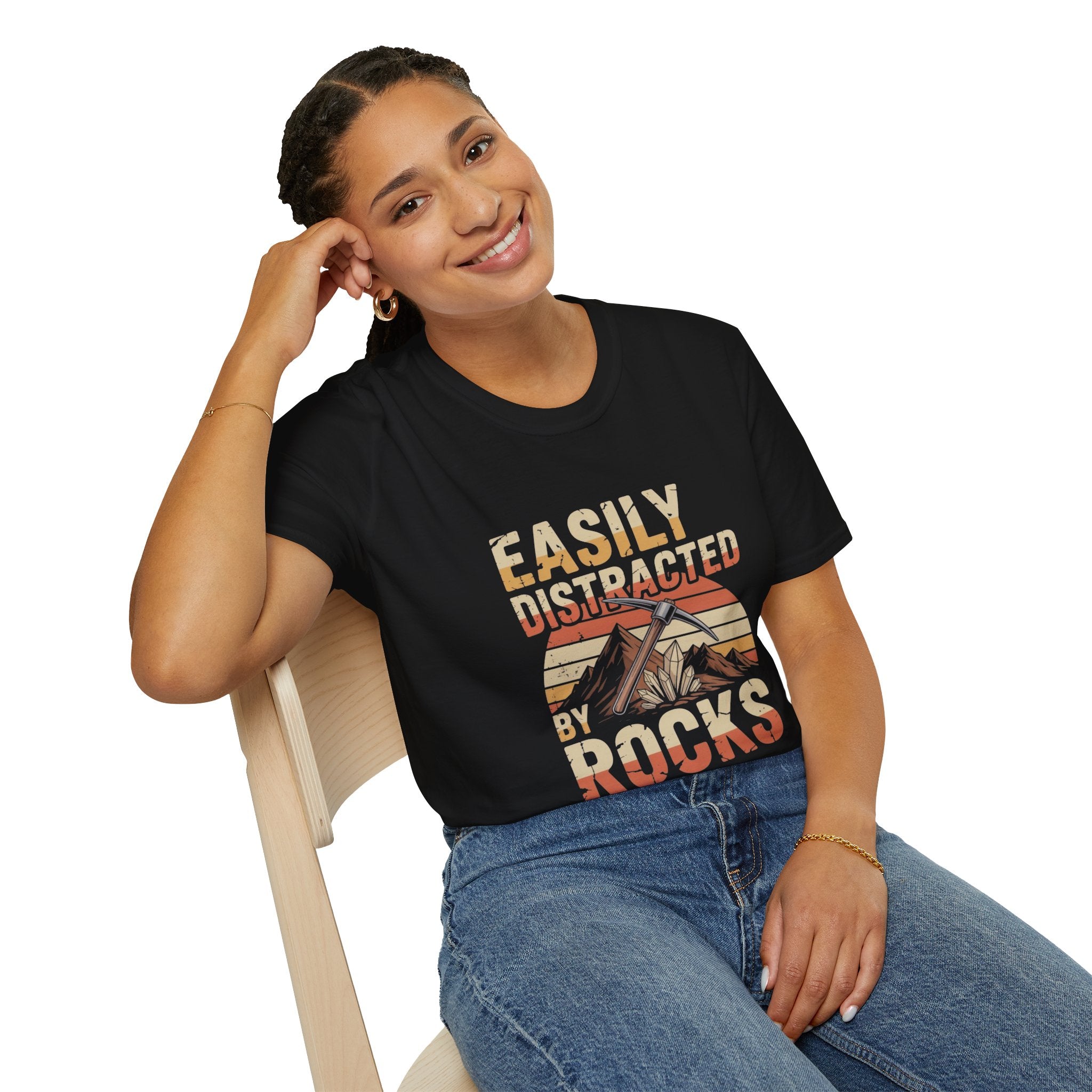 Easily Distracted By Rocks T-Shirt — Vintage Mountain Geology Tee for Rockhounds