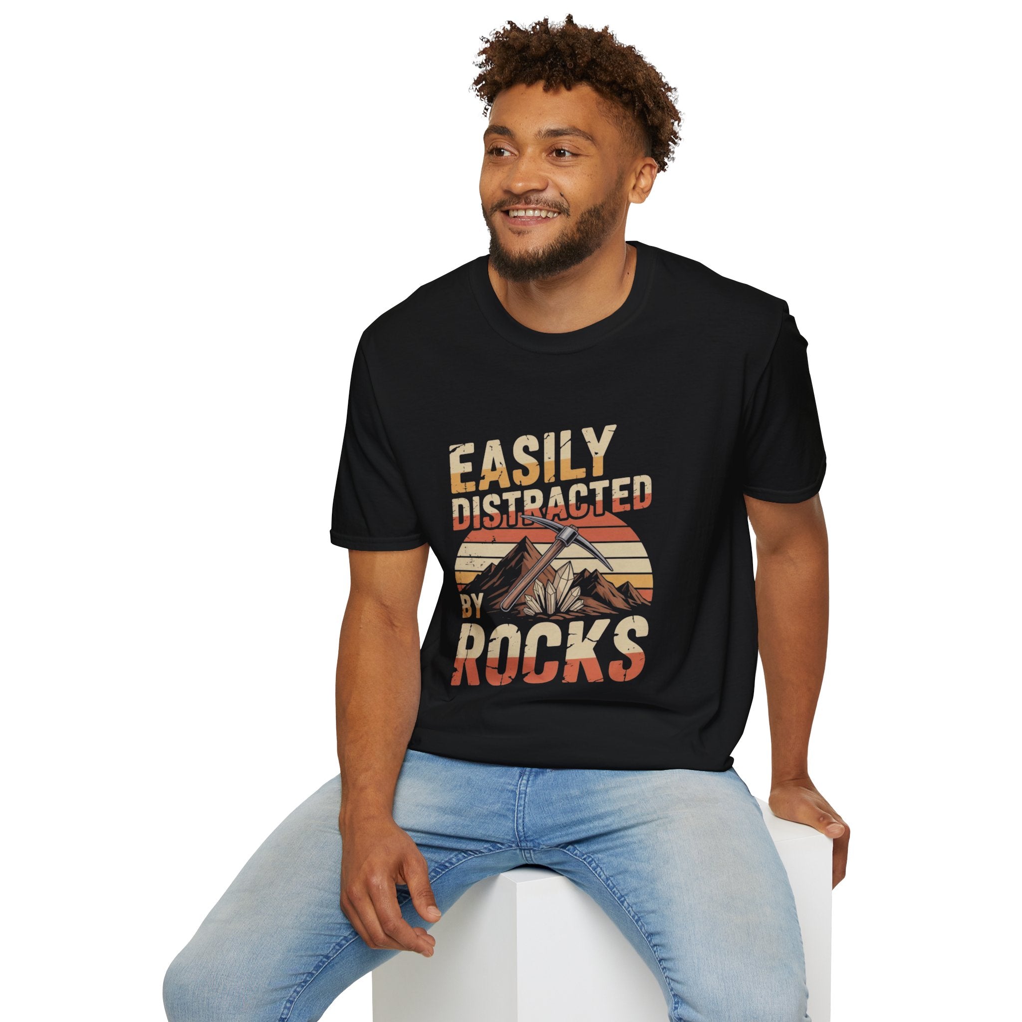 Easily Distracted By Rocks T-Shirt — Vintage Mountain Geology Tee for Rockhounds